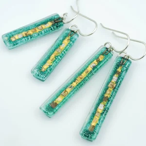 Aqua Golden Phase Bar Earrings