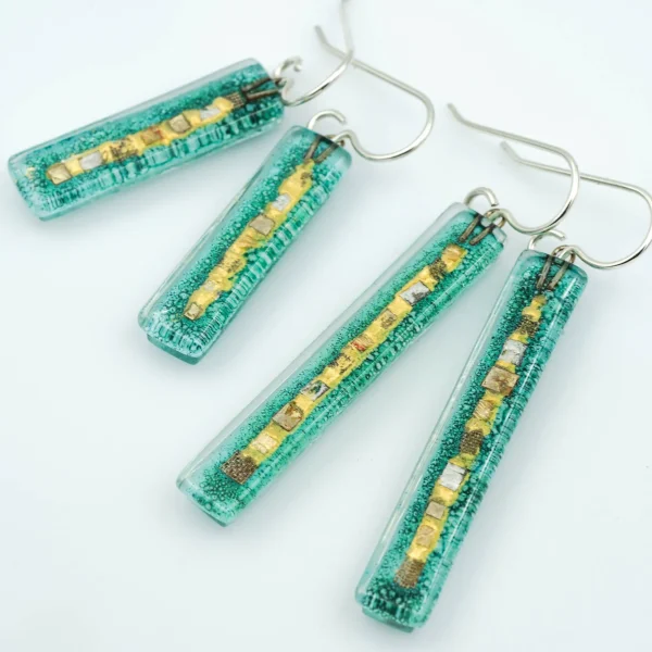 Aqua Golden Phase Bar Earrings