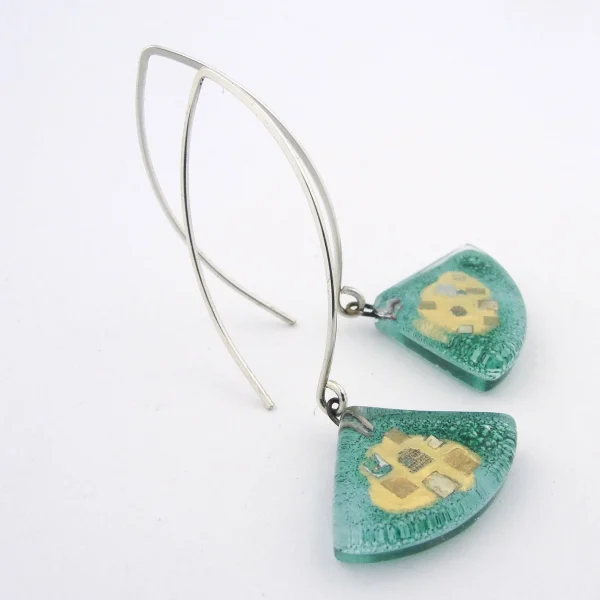 Aqua Golden Phase Fan Earrings