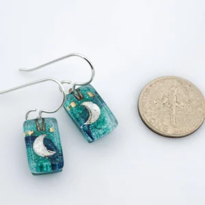 Aqua Moon Drops Hand-Painted Dangle Earrings