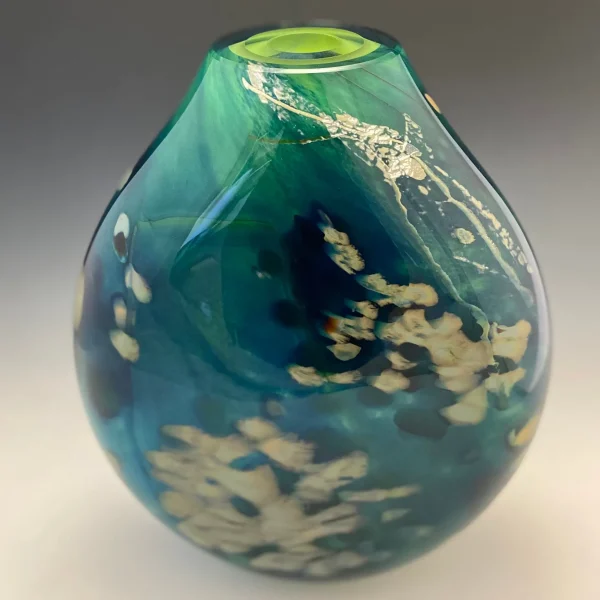 Atlantis Blue Green and Silver Flat Vase