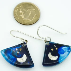 Blue Moon Fans Dangle Earrings in Argentium Silver