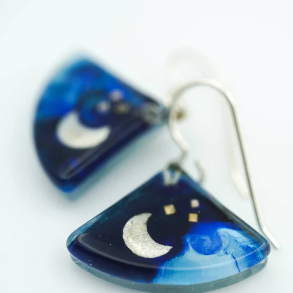 Blue Moon Fans Dangle Earrings in Argentium Silver