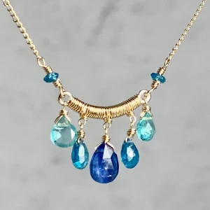 Blue Semiprecious Stone Station Necklace