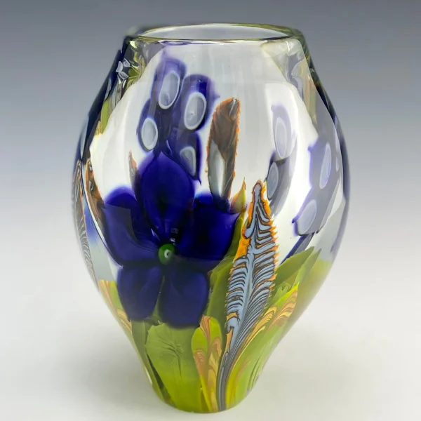 Clematis and Tiger Fire Flower Paperweight Vase