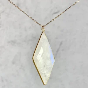 Diamond Shaped Moonstone Pendant Necklace