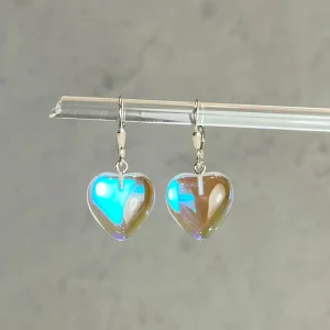 Dichroic Glass Heart Earrings