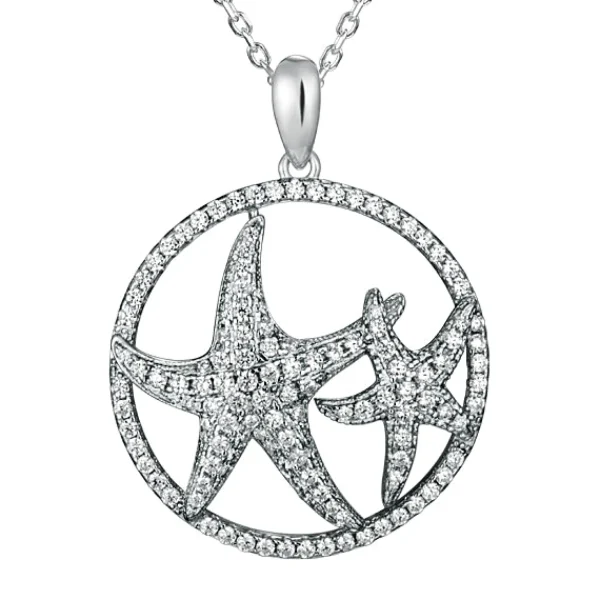 Double Starfish Pendant with CZ