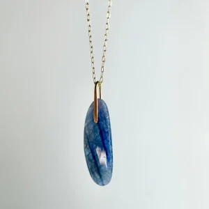 Elongated Blue Sapphire Drop on 14k Gold Necklace