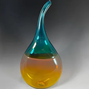 Encalmo Flattened Teardrop Vase in Amber and Teal