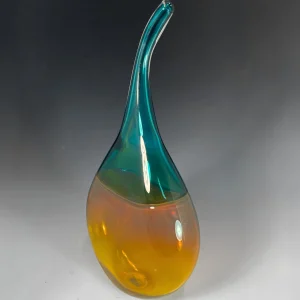 Encalmo Flattened Teardrop Vase in Amber and Teal