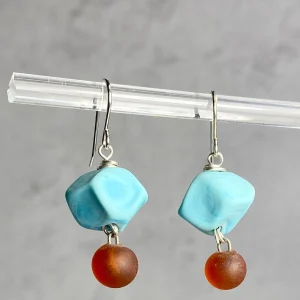 Glass Nugget and Charm Earrings with Turquoise and Amber