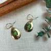 Green Apatite Hammered Gold Teardrop Earrings