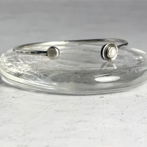 Hammered Open Bangle with Bezel set Freshwater Pearl