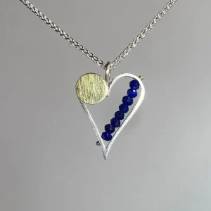 Heart Necklace with Lapis Semiprecious Beads and an 18k Bimetal Dot