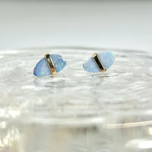 14k Gold Bezel Wrapped Australian Opal Stud Earrings