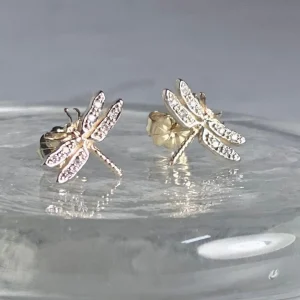 14k Gold Dragonfly Earrings with 8pt. Diamonds