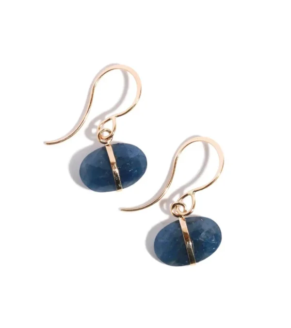 14k Yellow Gold Blue Sapphire Drop Earrings