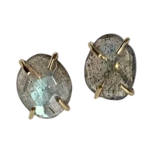 14k Yellow Gold Labradorite Post Earrings