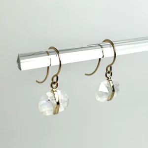 14k Yellow Gold Rainbow Moonstone Drop Earrings