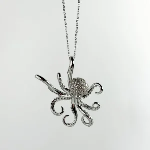 Large Sterling Silver and Pave CZ Octopus Pendant