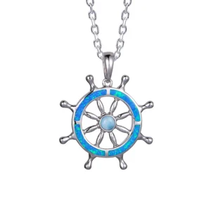 Larimar and Opal Ships Wheel Pendant