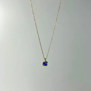 Micro 4 mm Blue Sapphire 18k Gold Necklace