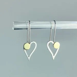 Mini Heart Earrings with 18k Bimetal Dot