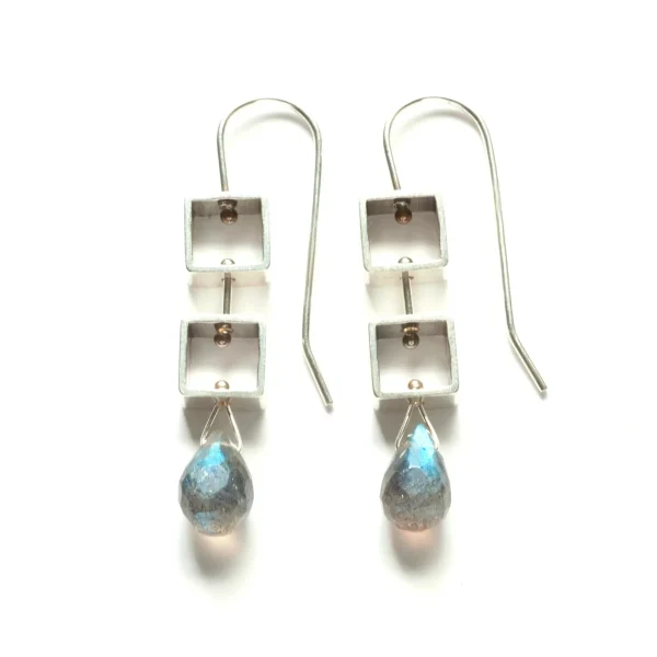 Mini Square Earrings with Labradorite