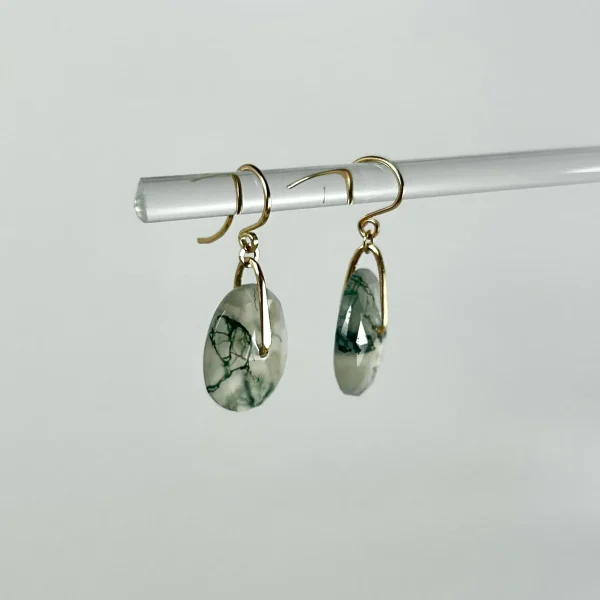 Moss Agate Earrings with 14k-Gold Hand-Forged Bail