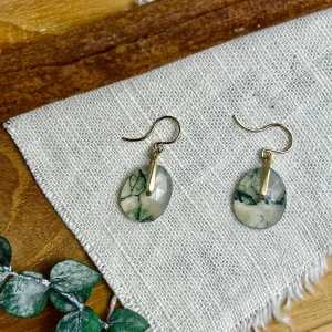 Moss Agate Earrings with 14k-Gold Hand-Forged Bail