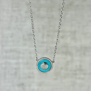 Silver Sea Shell over Turquoise Necklace