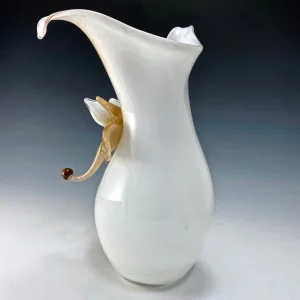 Split Dukeshire Vase - White and Beige with Flower - Large