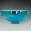 Translucent Turquoise with Orange Lip Wrap Low Bowl with Wave Foot