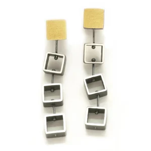 Tumbling Mini Square Earrings, Four Stacked Squares