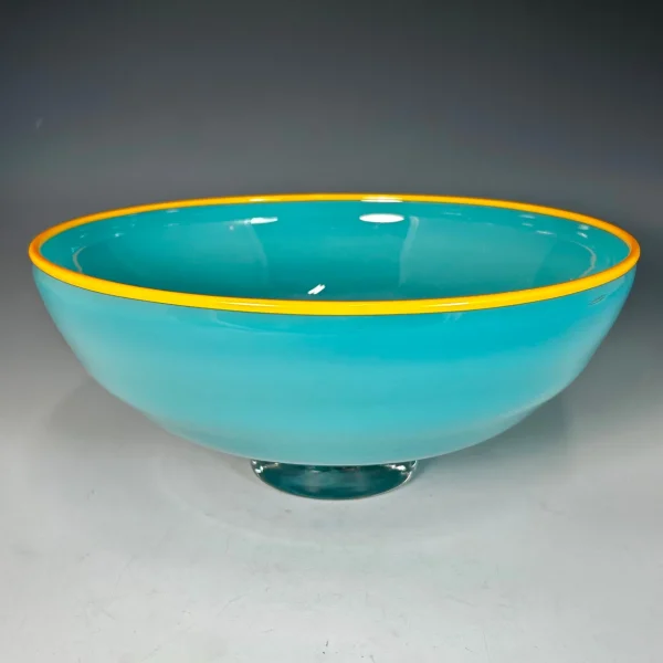 Turquoise with Orange Lip Wrap Low Bowl