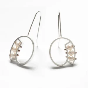 Vertical Swirls Earrings with 3 Fresh Water Pearls