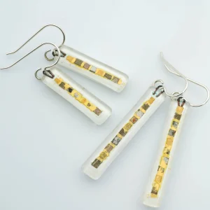 White Golden Phase Bar Earrings