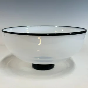 White with Black Lip Wrap Low Bowl