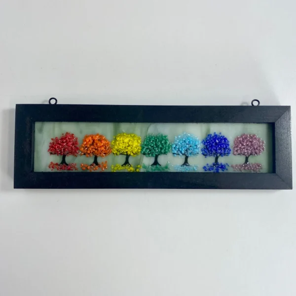 2x8 Fused Glass Hanging Framed Rainbow Trees