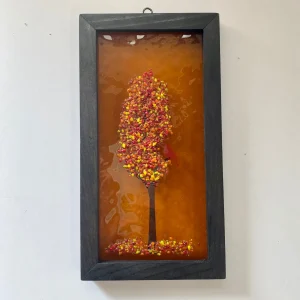 4x8 Fused Glass Framed Seasonal Cardinal in a Tree