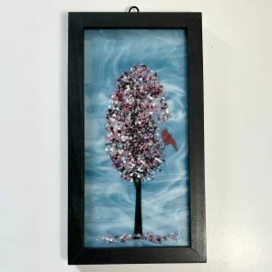 4x8 Fused Glass Framed Seasonal Cardinal in a Tree