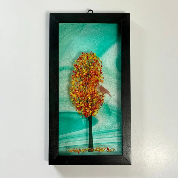 4x8 Fused Glass Framed Seasonal Cardinal in a Tree
