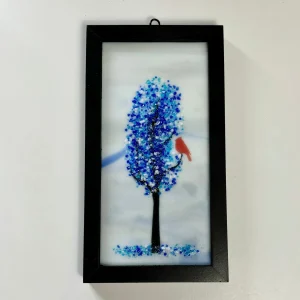 4x8 Fused Glass Framed Seasonal Cardinal in a Tree