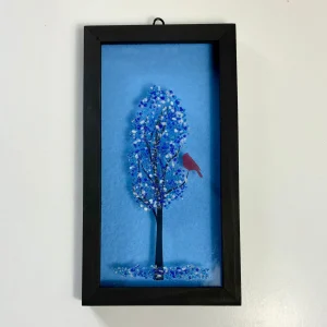 4x8 Fused Glass Framed Seasonal Cardinal in a Tree