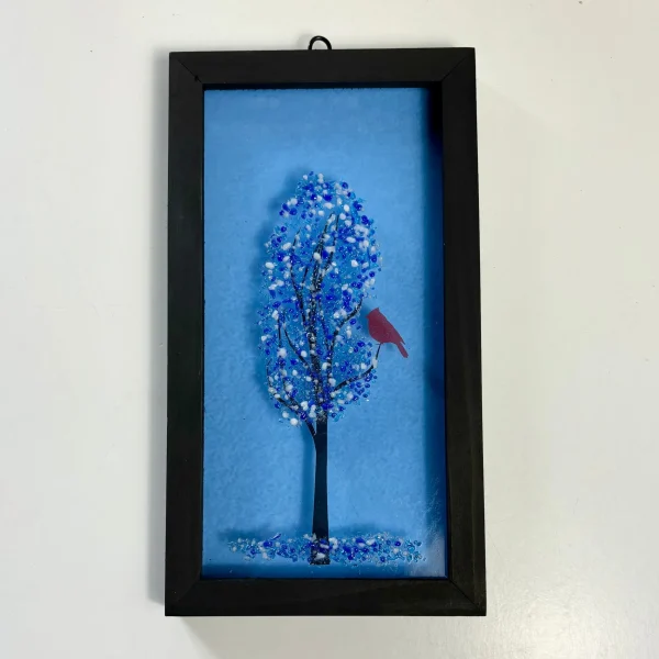 4x8 Fused Glass Framed Seasonal Cardinal in a Tree