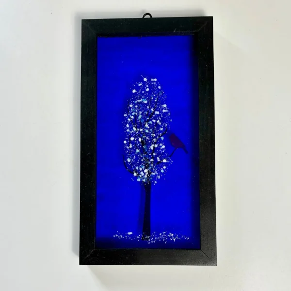 4x8 Fused Glass Framed Seasonal Cardinal in a Tree