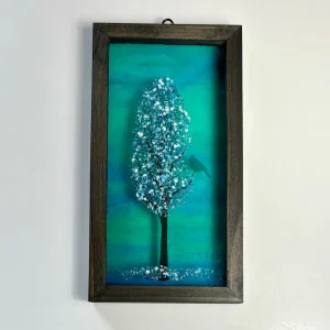 4x8 Fused Glass Framed Seasonal Cardinal in a Tree