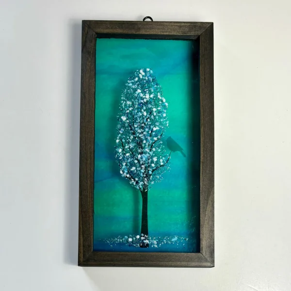 4x8 Fused Glass Framed Seasonal Cardinal in a Tree