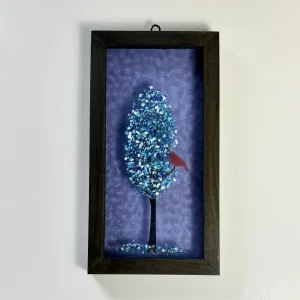 4x8 Fused Glass Framed Seasonal Cardinal in a Tree
